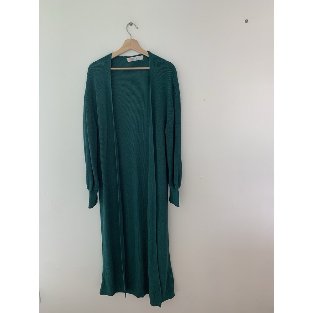 FP Beach Long Duster Open Cardigan M Green Cotton Blend Green Cozy Chill Lounge